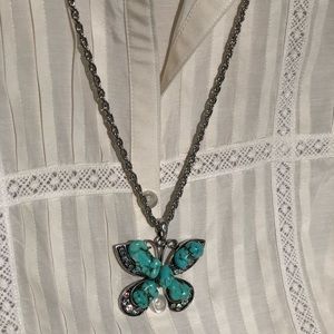Silver tone butterfly necklace